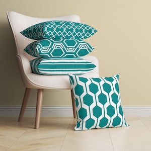 Geometric Teal Pillow Cover, Aqua Cushion Case, Minimalist Cyan Designer Pillow, Turquoise Decorative Pillow, Modern Throw Pillow Case