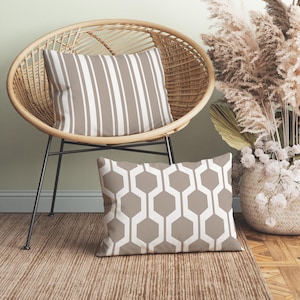 Neutral Geometric Taupe Lumbar Pillow, Modern Taupe Cushion, Minimalist Decorative Pillow, Contemporary Sofa Throw Pillow, Insert Included