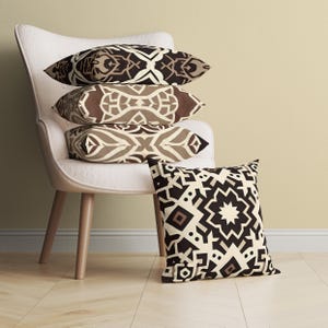 Geometric Arabic Throw Pillow and Cushion Cover, 4 Styles, Double-Sided Brown and Cream Decorative Pillow, Minimalist Beige Home Decor