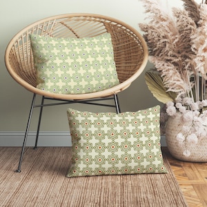 Retro Floral Geometric Lumbar Throw Pillow, Insert Included, 80s Inspired Decorative Pillow, Chic Retro Lumbar Cushion, 8 Colorways