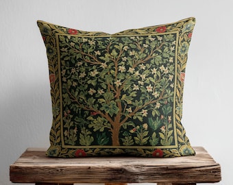 William Morris Tree of Life Pillow Cover, Vintage Decorative Throw Pillow, Cottage Decor, Forest Cushion, Life Tree Pillow Case, Couch Bed