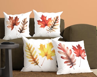 Funda de almohada decorativa con hojas de otoño para decoración de interiores otoñal, funda de cojín moderna con hojas de roble y arce, elegante decoración otoñal, 4 colores.