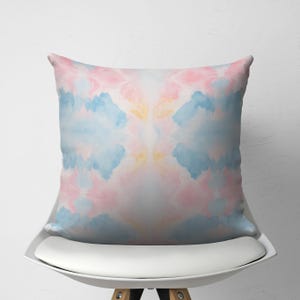 Mirrored Art Cushion Cover, Pastel Blue Pink Watercolor Decorative Pillow, Teen Girl Dorm Decor, Modern Abstract Art Throw Pillow Case