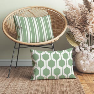 Chic Sage Green Geometric Lumbar Pillow, Modern Minimalist Pastel Cushion for Bed, Light Green Decorative Throw Pillow, Insert Included