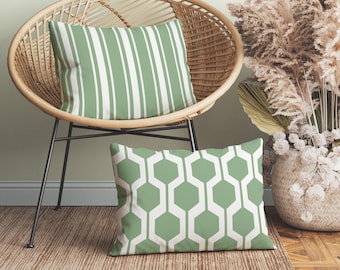 Fancy Homi Set Of 2 Sage Green Boho Lumbar Decorative Throw Pillow Covers 12x20 Inch - Soft Rustic Retro Cushion Cases For Couch, Bed, Living Room, Bedroom & Chair
