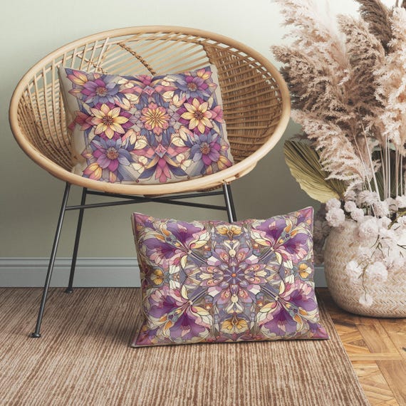 Vintage Geometric Floral Lumbar Throw Pillow, Insert Included