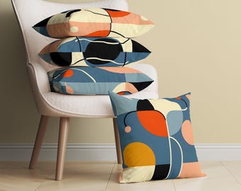 Geometric Throw Pillow Cover in Mirò Style, 4 Styles, Vibrant Abstract Decorative Pillow with Insert, Eclectic Cushion, Modern Home Decor
