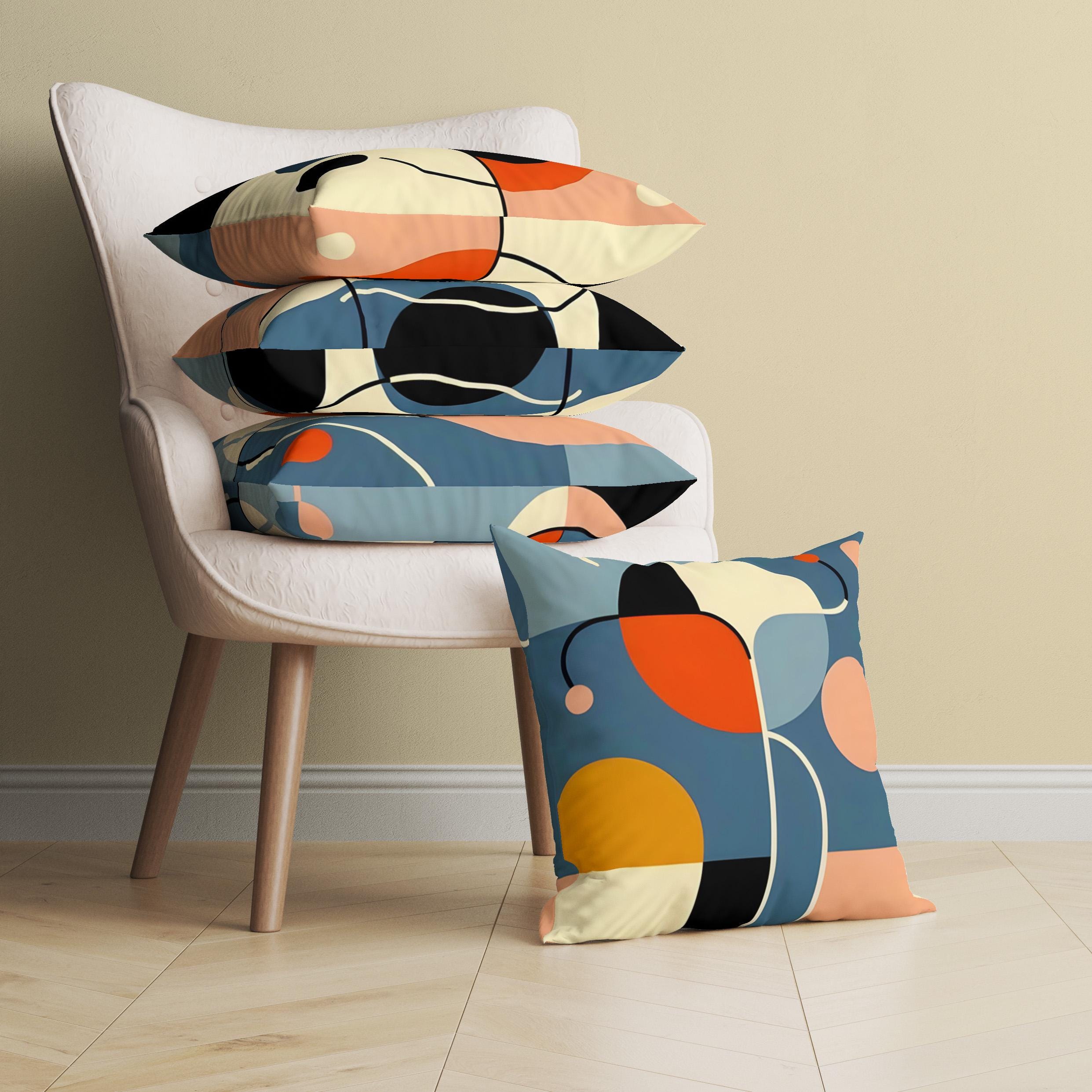 Federe Cuscino Geometriche Marrone E Blu - 61x61 Cm In Lino - Foto 2