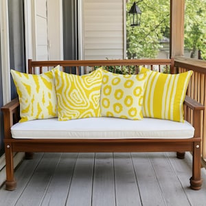 Yellow & White Chic Abstract Waterproof Outdoor Cushion, Vibrant Decorative Outdoor Throw Pillow, Modern Porch Patio Garden Decor, 8 Styles