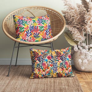 Colorful Matisse Inspired Leaves Lumbar Pillow, Vibrant Lumbar Throw Pillow with Insert, Multicolor Botanical Lumbar Cushion, Rainbow Decor