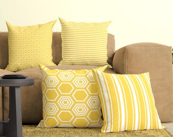 Mustard Yellow Geometric Pillow Cover, Modern Lemon Yellow Throw Pillow Case, Pale Yellow Accent Pillowcase, Contemporary Decor, 8 Patterns