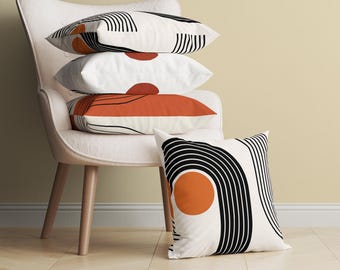 Abstrakt Bauhaus-örngott, modern boho-prydnadskudde, mid-century-kudde, rostorange designörngott, industriell loftstadsinredning