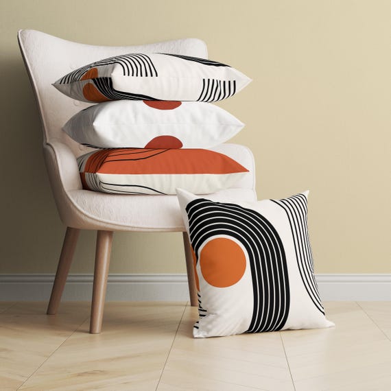 Abstract Bauhaus Pillow Cover, Modern Boho Throw Pillow, Mid