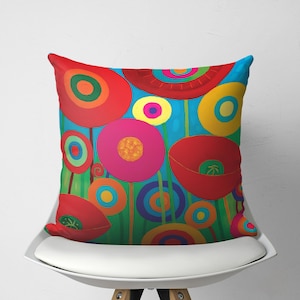 Fronha de almofada floral colorida, capa de almofada com estampa botânica vibrante, decoração moderna de fazenda, flores de arco-íris para quarto de bebê, presente de inauguração