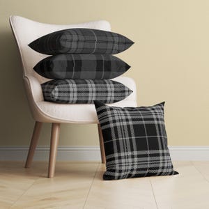 Black and White Tartan Throw Pillow Cover, Black Plaid Pillow, 4 Styles, Checkered Pillow, Geometric Throw Cushion, Scottish Farmhouse Decor