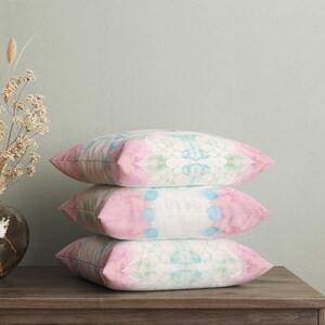 Pink Green Blue Mirrored Art Throw Pillow, Pastel Watercolor Decorative Pillow, College Girl Dorm Decor, Modern Abstract Art Cushion Cover image 5