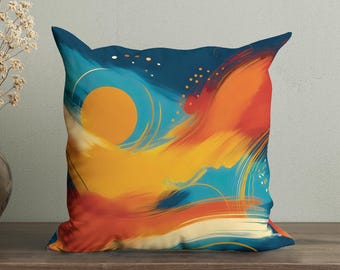 Levendige abstracte kussenhoes, geeloranje blauw sierkussen, decoratief kussen voor kinderkamer, kleurrijke kussensloop voor modern decor