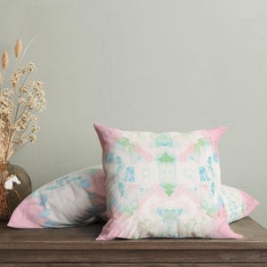 Pink Green Blue Mirrored Art Throw Pillow, Pastel Watercolor Decorative Pillow, College Girl Dorm Decor, Modern Abstract Art Cushion Cover image 7