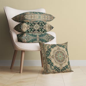 Green Persian Rug Pillow Cover, 4 Styles, Vintage Berber Throw Pillow, Moroccan Style Ethnic Cushion, Rustic Bohemian Accent, Boho Decor