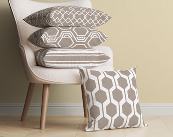Coussin décoratif géométrique taupe, Housse de coussin beige moderne, Taie d'oreiller décorative dans des tons neutres, Taie d'oreiller contemporaine de couleur neutre