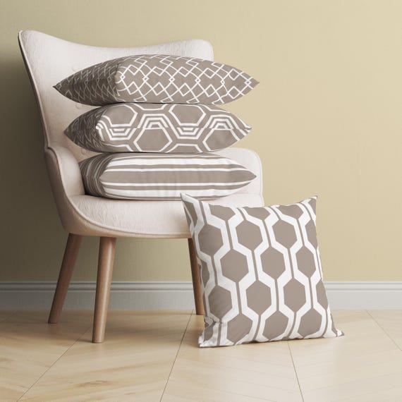 Geometric Taupe Throw Pillow, Modern Beige Cushion Cover, Neutral