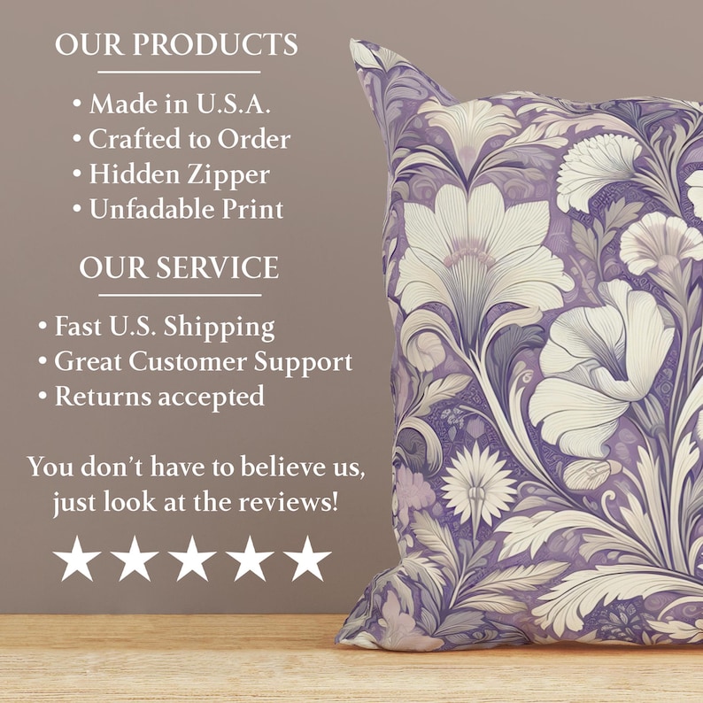 Lilac Floral William Morris Cushion Cover, Vintage Pillow Cover, Lavender Decorative Pillow, Chic Farmhouse Decor, Purple Home Accent image 3