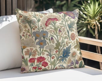 Floral William Morris Outdoor Throw Pillow Cover & Decorative Cushion, Summer Garden Decor, Vintage Botanical Porch Patio Chair Pillow Case