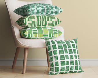 Modern Geometric Green Pillow Cover, Abstract Checkered Decorative Throw Pillow, Vibrant Green Cushion, Green Living Room & Bedroom Decor