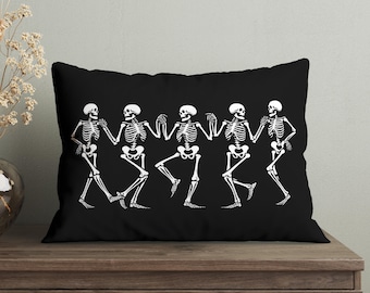 Dancing Skeletons Pillow, Halloween Decor, Dance of Death 20x14 Lumbar Pillow, Danse Macabre Decor, 25x18 Gothic Cushion, Insert Included