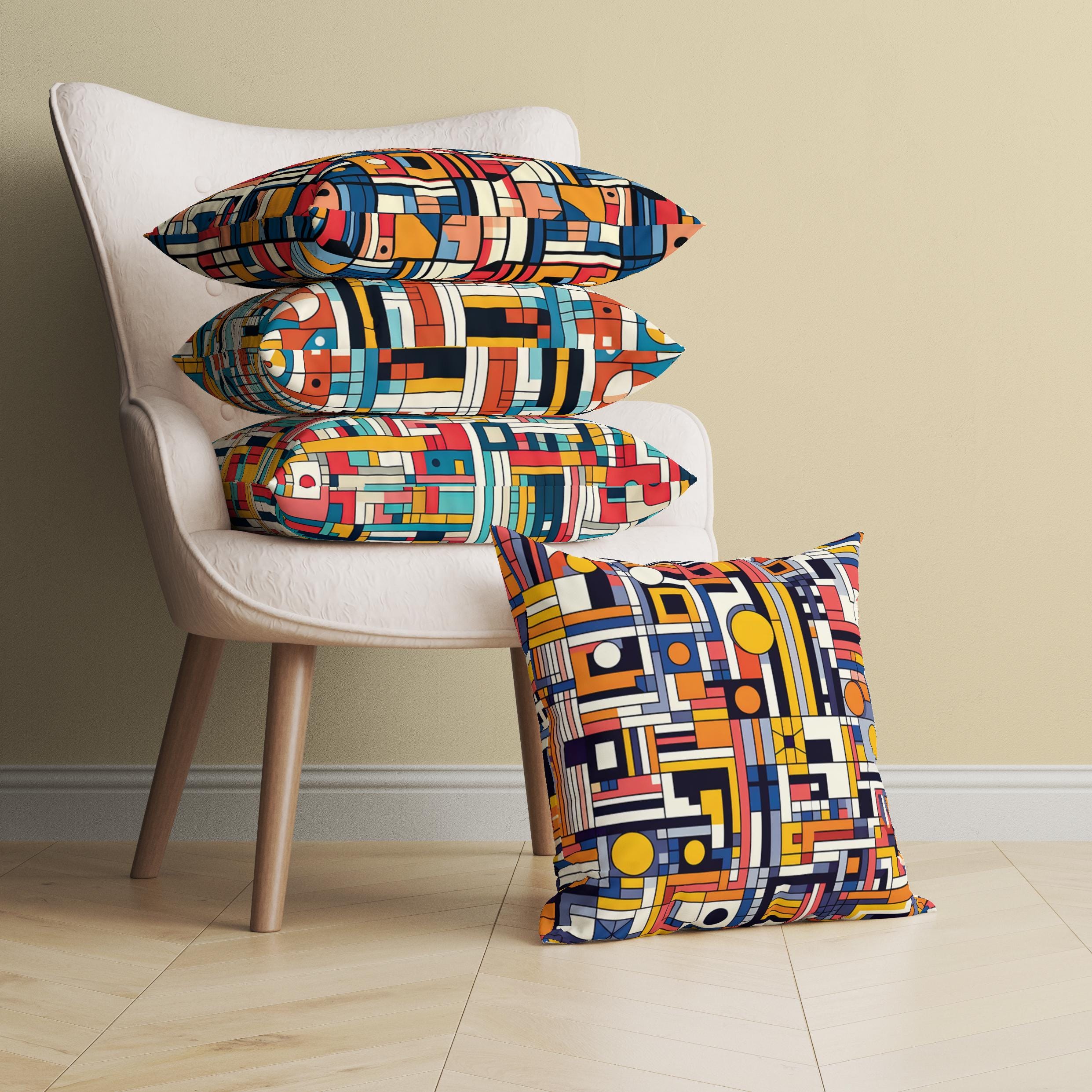 Colorful Geometric Bauhaus Throw Pillow, Vibrant Modern Decorative Pillow Cover, Abstract Cushion, Retro Nordic Decor, Throw Pillow for Sofa