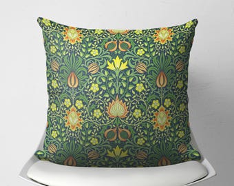 Dark Green Botanical William Morris Pillow Case, Vintage Throw Pillow Cover, Decorative Cushion for English Cottage, 14 16 18 20 24 26