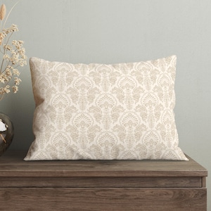 Elegant Beige Damask Lumbar Pillow, Insert Included, Chic Decorative Lumbar Cushion, Damasked Throw Pillow, Antique Victorian Accent Pillow