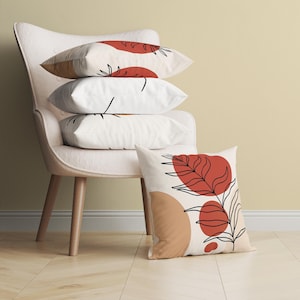 Boho Leaves Pillow Cover, Modern Bohemian Minimalist DesignerThrow Pillow, Neutral Geometric Cushion, Earthy Living Room Decor, 14 16 18 20
