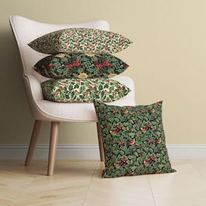 William Morris Christmas Pillow Cover, Holly Xmas Decorative Throw Pillow, Vintage Mistletoe Cushion, Art Nouveau Holiday Cottage Decor, 364