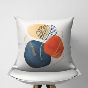 Blue Orange Abstract Decorative Pillow Cover, Modern White Geometric Cushion, Minimalist Watercolor Pillow Case, Artistic Sofa Pillowcase