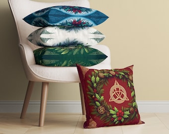Pagan Christmas Pillow Cover, Celtic Knot, Witchy Christmas Decor, Celtic Symbol, Xmas Throw Pillow and Pillow Case, Yule Decor, 4 Styles