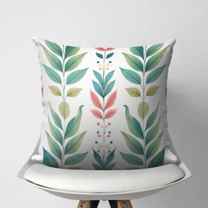 Modern Green and Pink Botanical Pillow Cover, Chic Leaf Print, Nature Inspired Designer Cushion, Contemporary Spring Decorative Throw Pillow