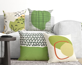 Modern Abstract Pillow Cover, Beige Green Geometric Throw Pillow Case, Decorative Cushion Cover, Minimalist Designer Decorative Pillow