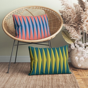 Geometric Mid Century Modern Lumbar Throw Pillow, Insert Included, Vibrant Colorful Designer Cushion, Modern Decorative Pillow for Bedroom