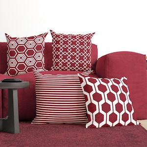 Geometric Burgundy Designer Pillow Cover, Modern Wine Red Cushion Case, Dark Red Throw Pillow, Elegant Decorative Pillow for Couch, 8 Styles