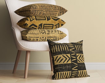 African Mudcloth Pillow Cover, African Print Throw Pillow, Ethnic Cushion Cover, Eclectic Boho Decor, Brown Bohemian Accent Pillow Case