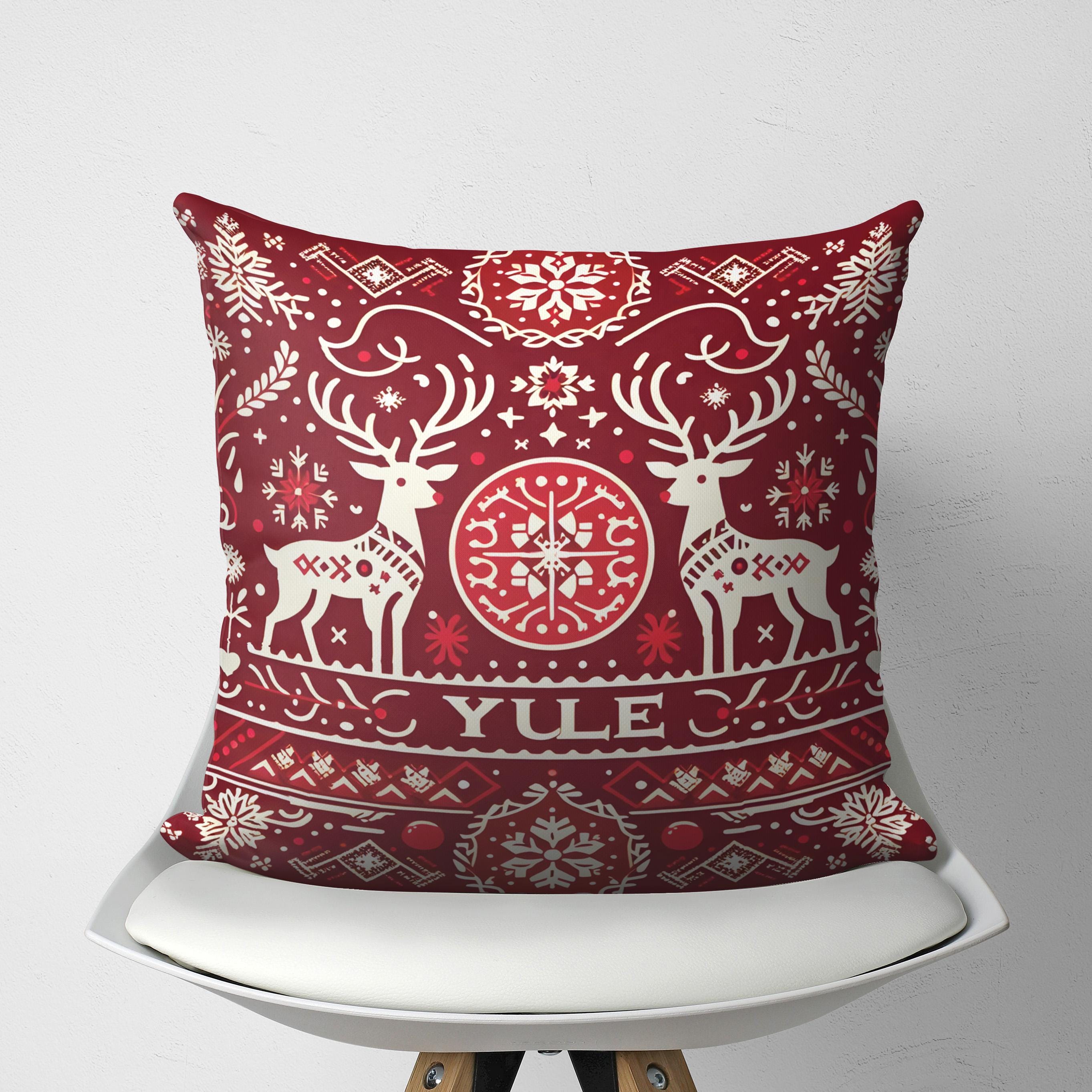 トナカイの伝統的なスカンジナビア風クリスマスクッションカバー、幾何