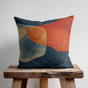 Blue Orange Abstract Art Throw Pillow Cover, Modern Geometric Decorative Cushion, Minimalist Designer Pillow Case, Artistic Couch Pillowcase
