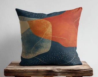 Blue Orange Abstract Art Throw Pillow Cover, Modern Geometric Decorative Cushion, Minimalist Designer Pillow Case, Artistic Couch Pillowcase
