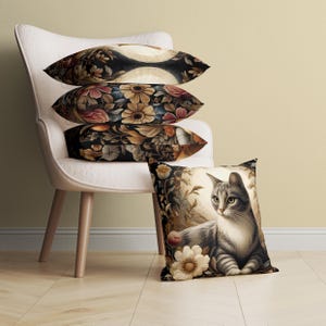 Almohada de gato caprichosa, 9 estilos, funda de almohada vintage, acento elegante, regalo para amantes de los gatos, cojín tradicional, almohada decorativa de estilo rústico