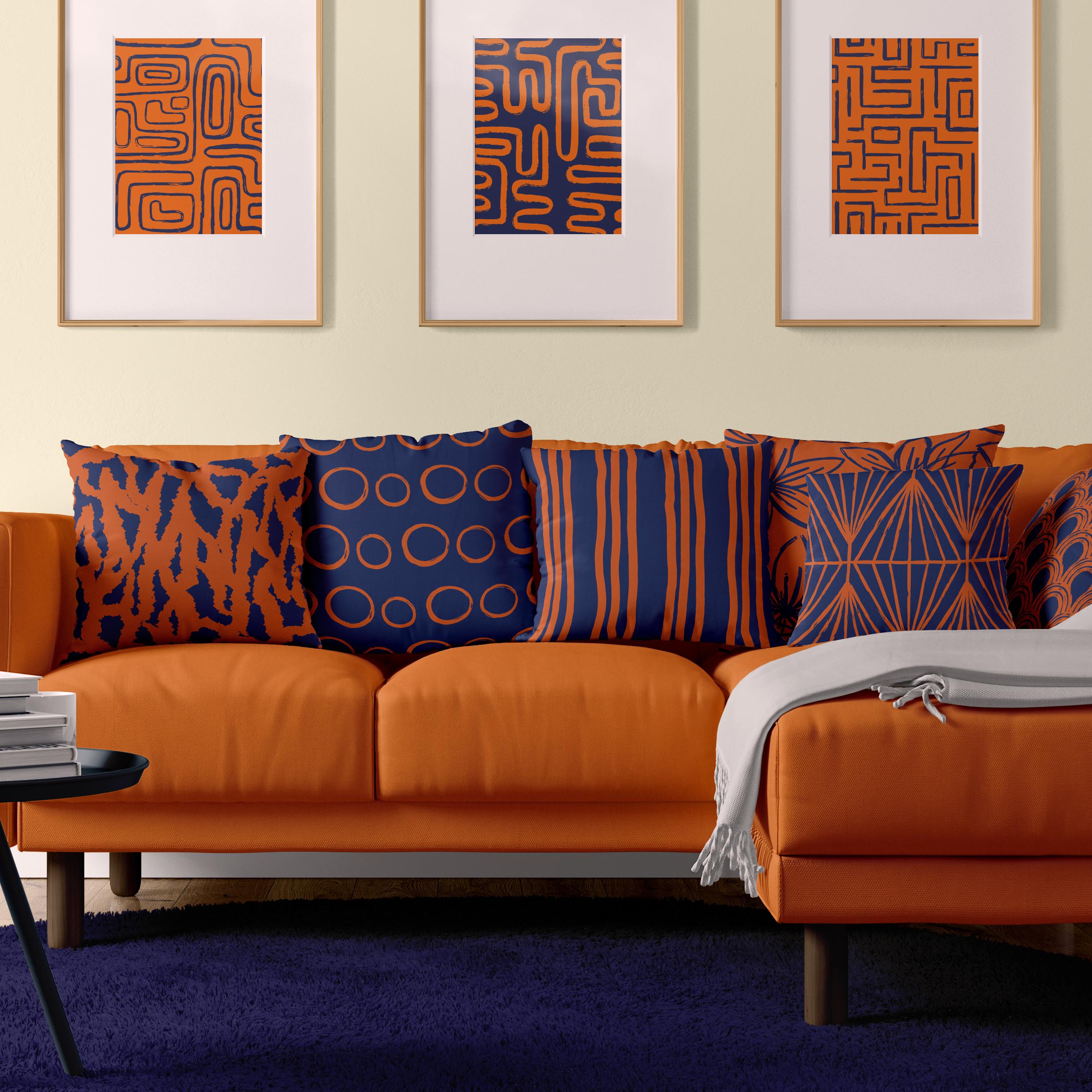 2 Housses De Coussin Halloween 45x45 Cm - Tissu Polyester Lin, Motif Château Noir Et Orange, Pour Canapé Ou Lit