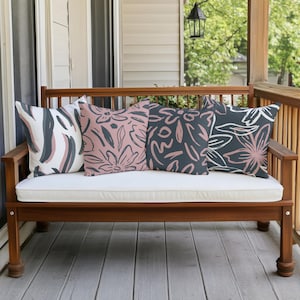 Dusty Rose & Charcoal Chic wasserdichtes Outdoor Dekokissen, weißes abstraktes dekoratives Outdoor Kissen, Porch Terrasse Decor, 12 Styles