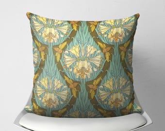 Art Nouveau Floral Pillow Cover, Botanical Accent Cushion, Vintage Style Throw Pillow Case, Decorative Home Decor, Arts & Crafts Bedroom