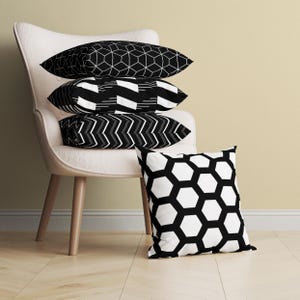 Modern Black & White Geometric Throw Pillow for Mix and Match, Minimalist Cushion Cover, Simple Designer Pillow, Decorative Pillow for Couch