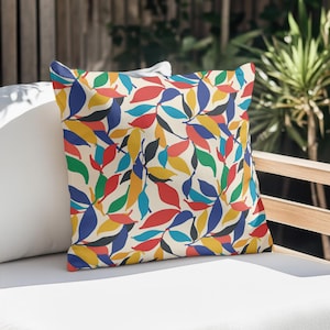 Vibrant Leaf Outdoor Pillow, Colorful Patio Cushion, Abstract Garden Throw Pillow, Decorative Accent Pillow Cover, Modern Home Decor